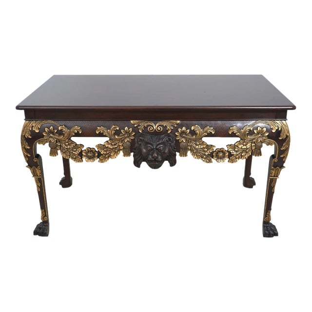 George III Style Gold Gilt Console Table: George III Style Gold Gilt Console Table This stunning Baker George III console table, inspired by the design aesthetics of William Kent, showcases exceptional craftsmanship and intricate detailing. T