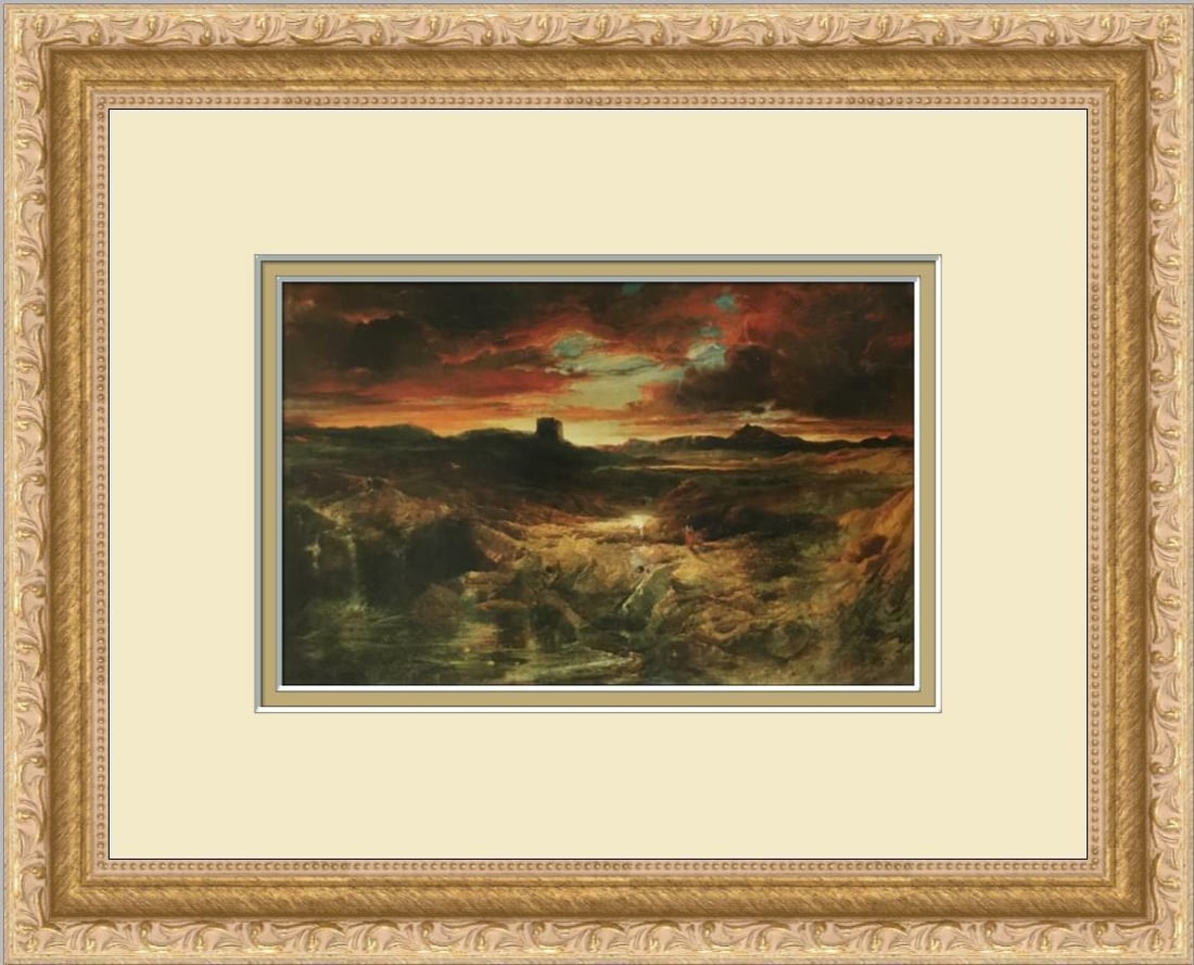Childe Roland to the Dark Tower Came Custom Framed Print: Childe Roland to the Dark Tower Came Custom Framed Print This stunning custom framed print titled 'Childe Roland to the Dark Tower Came' by renowned artist Thomas Moran features a captivating landscap