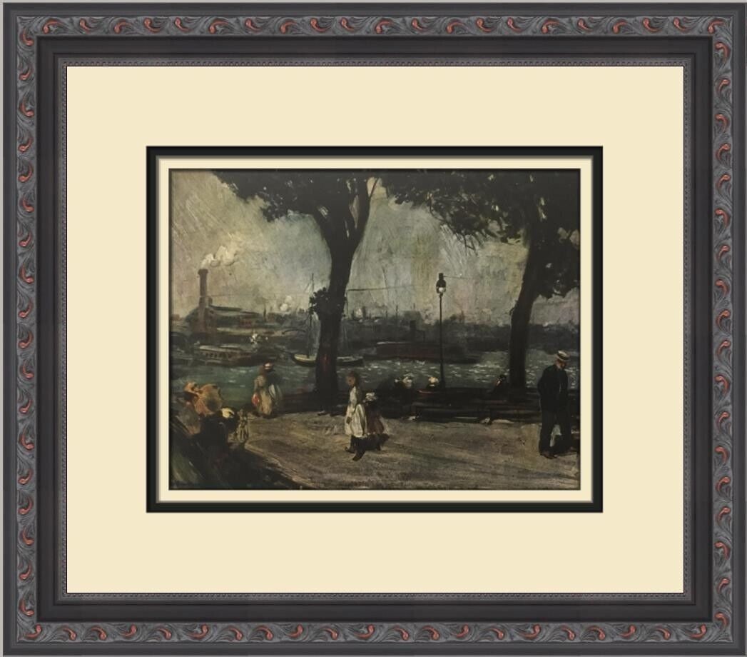 William Glackens Park on the River Print: William Glackens Park on the River Print This stunning print titled "William Glackens Park on the River" showcases an impressionistic scene featuring people strolling near a serene body of water, fram