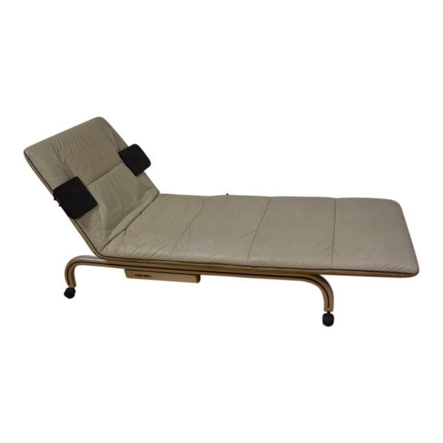 Baker Prototype Grey Leather Chaise Lounge Chair with Speakers: Baker Prototype Grey Leather Chaise Lounge Chair with Speakers Introducing a unique and stylish vintage chaise lounge chair developed by a Japanese design firm for Baker Furniture. This exceptional pi