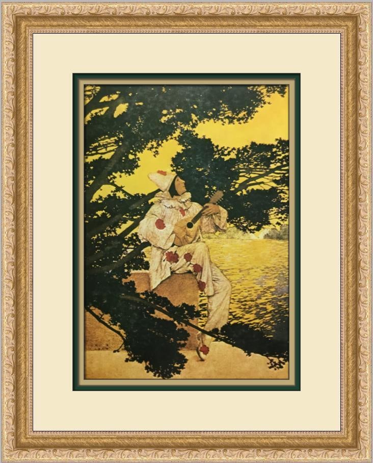 Maxfield Parrish Pierrot Custom Framed Print 14 x 18 in Impressionism Art: Maxfield Parrish Pierrot Custom Framed Print 14 x 18 in Impressionism Art This exquisite custom framed print features the artwork "Pierrot" by renowned artist Maxfield Parrish, capturing the essence o