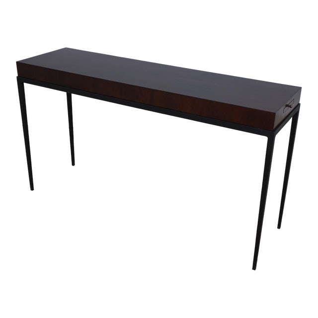Vintage Modern Iron Console Table 54x16x30 with Candle Slides: Vintage Modern Iron Console Table 54x16x30 with Candle Slides This modern design console sofa table features a sturdy heavy iron base with a stylish pull-out candle slide at each end, enhancing its fu