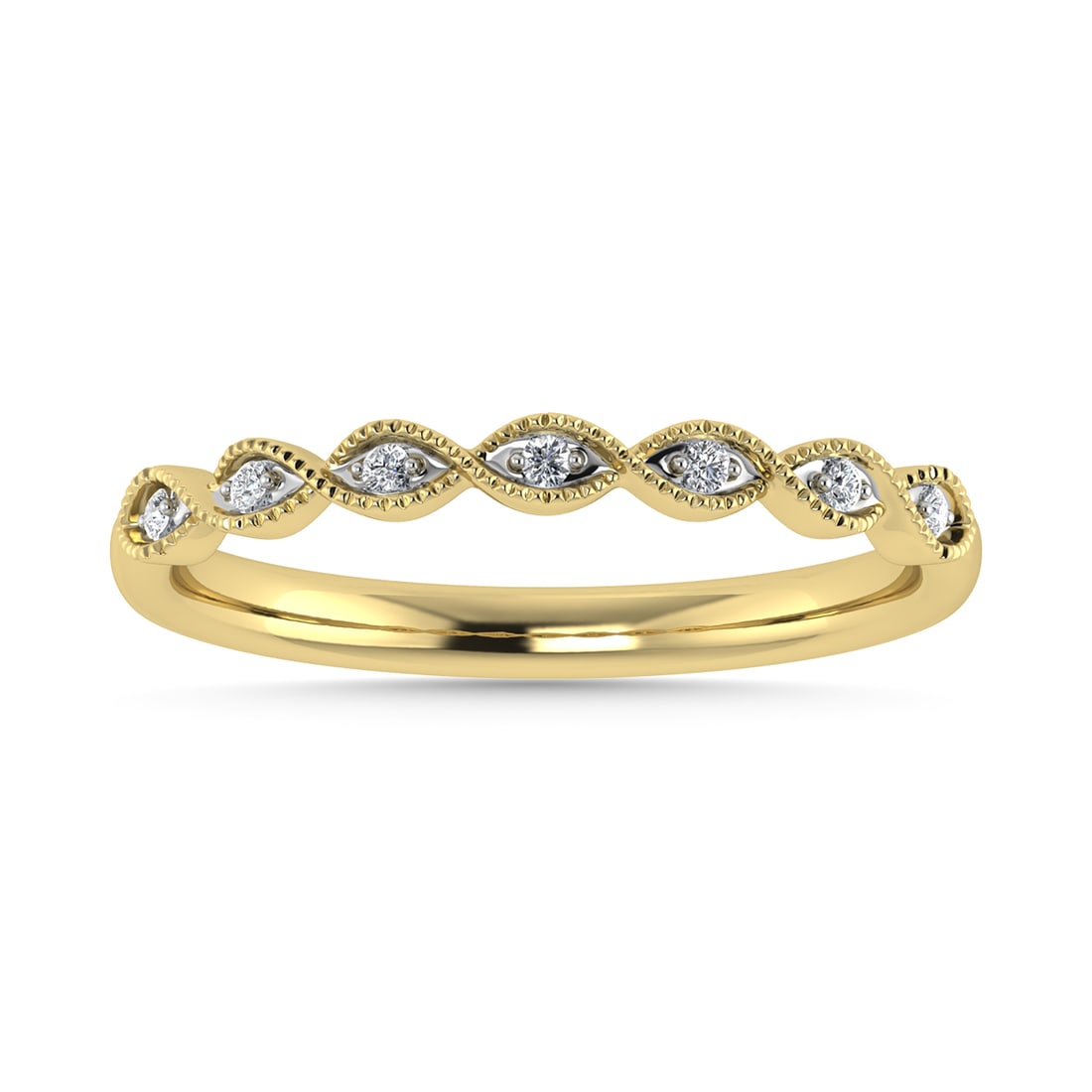 Diamond 1/20 Ct.Tw. Stack Band in 10K Yellow Gold: Diamond 1/20 Ct.Tw. Stack Band in 10K Yellow Gold Metal: 10k Yellow Gold Sizes Avilable: 4,5,6,7,8,9 Stone Count: 7.0 Stone Shape: Round Stone Type: Diamond Stone Color: G-h Stone Clarity: I1 Stone We