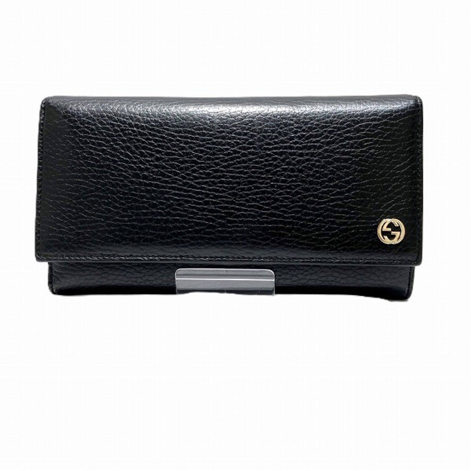 GUCCI Black Leather Long Bi-fold Wallet 10 x 19cm Unisex: GUCCI Black Leather Long Bi-fold Wallet 10 x 19cm Unisex This GUCCI Interlocking G long wallet combines elegance with functionality, designed for both men and women. Crafted from premium black leather