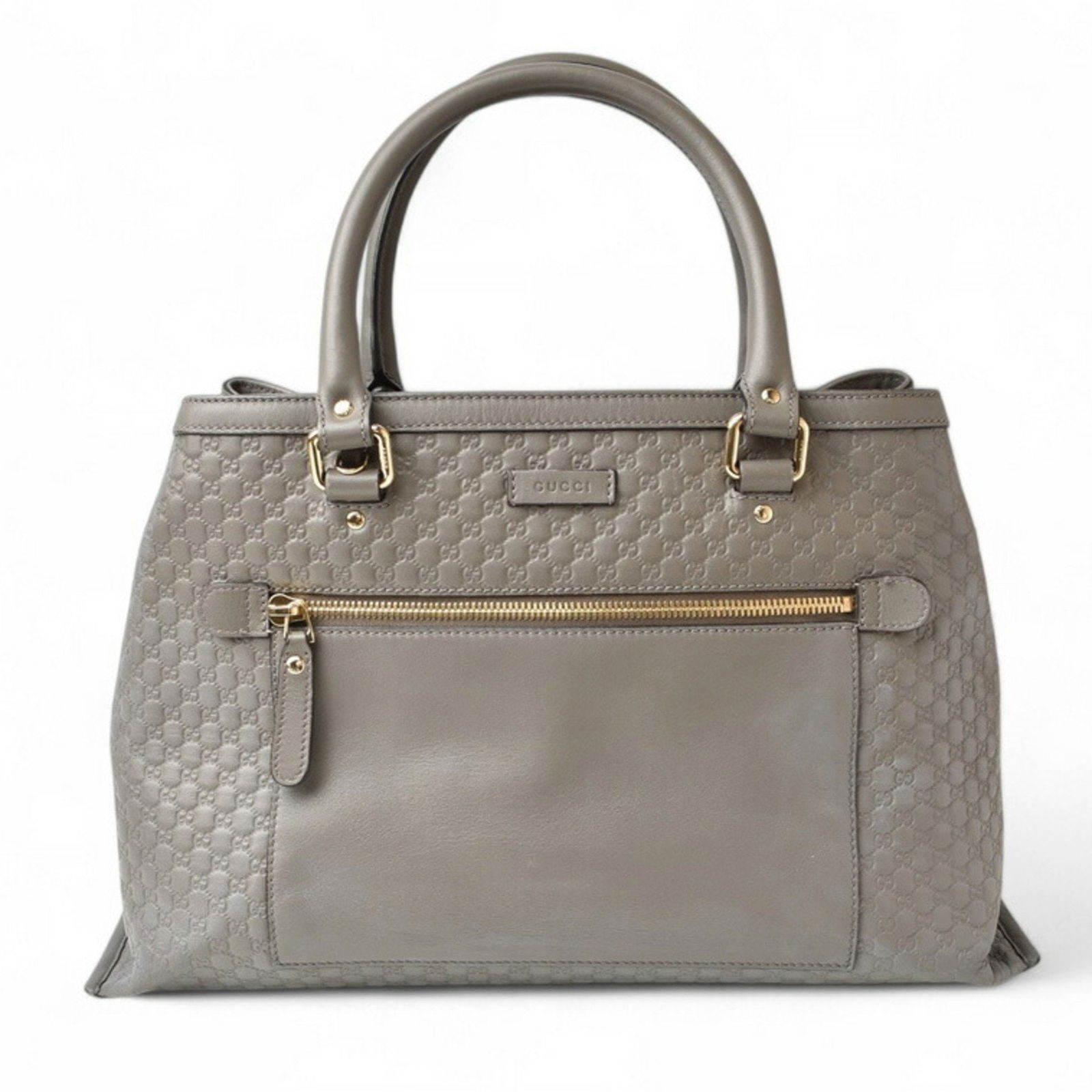 Gucci Light Gray Leather Tote Bag with Micro GG Pattern 25cm x 36cm x 16cm: Gucci Light Gray Leather Tote Bag with Micro GG Pattern 25cm x 36cm x 16cm This elegant Gucci tote bag features a stunning micro Guccissima GG pattern in light gray leather. Designed for women, it com