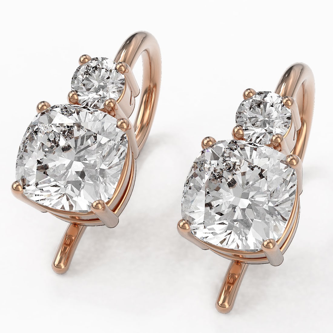1.25 ctw Cushion Cut Diamond Earrings 18K Rose Gold: 1.25 ctw Cushion Cut Diamond Earrings 18K Rose Gold Elevate your elegance with these stunning designer earrings crafted in luxurious 18K rose gold. Featuring a total gem weight of 1.25 carats, the pri