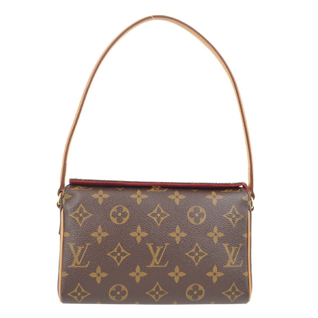 Monogram Canvas Leather Hand Bag: Monogram Canvas Leather Hand Bag Elevate your casual style with this elegant Louis Vuitton Monogram Recital Handbag. Expertly crafted from Monogram canvas leather, this medium-sized handbag features a
