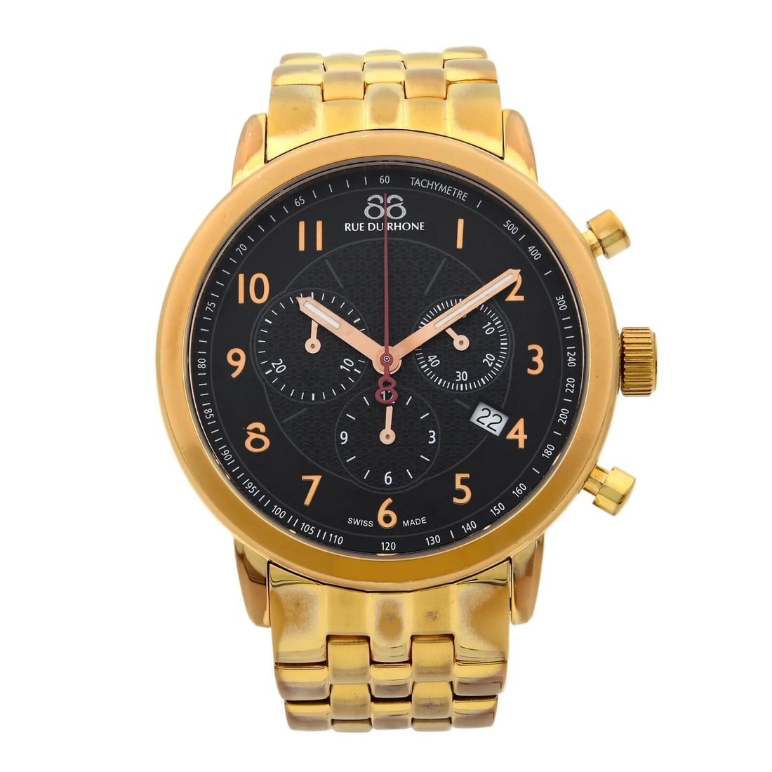 88 Rue du Rhone Rose Gold Plated Stainless Steel Black Dial Quartz Men's Watch: 88 Rue du Rhone Rose Gold Plated Stainless Steel Black Dial Quartz Men's Watch This exquisite 88 Rue du Rhone wristwatch combines elegance with functionality, featuring a classic dress style perfect f