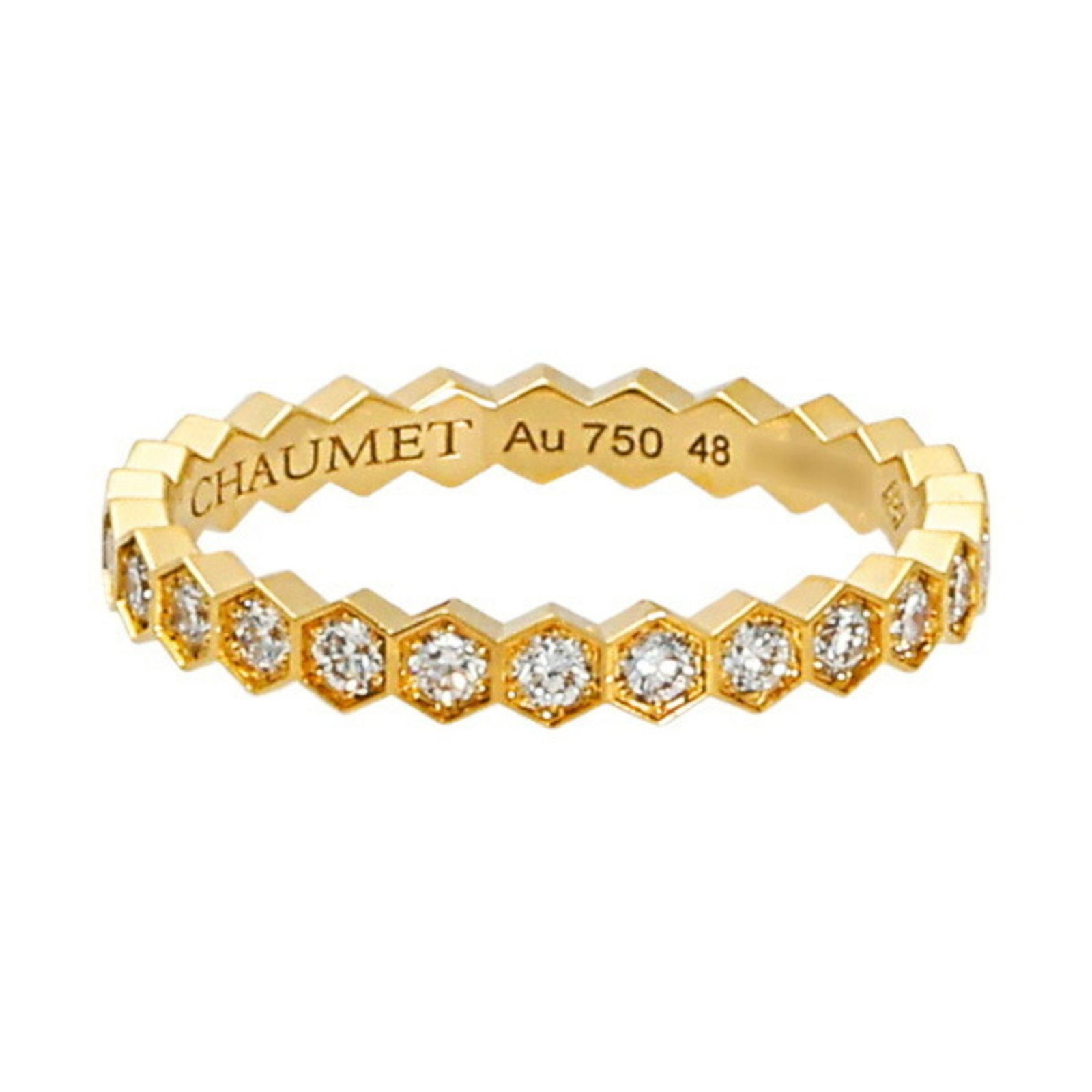 Chaumet Be My Love Honeycomb Ring 18K Yellow Gold Size 8: Chaumet Be My Love Honeycomb Ring 18K Yellow Gold Size 8 This exquisite Chaumet 'Be My Love' Honeycomb Ring is crafted from luxurious 18K yellow gold, designed as a beautiful band ring for women. It f