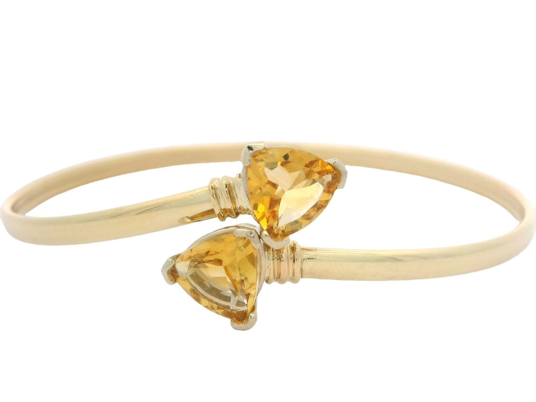 14k Yellow Gold Trillion Cut Citrine Flexible Bypass Cuff Bangle Bracelet: 14k Yellow Gold Trillion Cut Citrine Flexible Bypass Cuff Bangle Bracelet Style: Cuff Type: Bracelets & Charms Main Stone: Citrine Main Stone Shape: Trillion Main Stone Color: Orange Metal: Yellow Gol