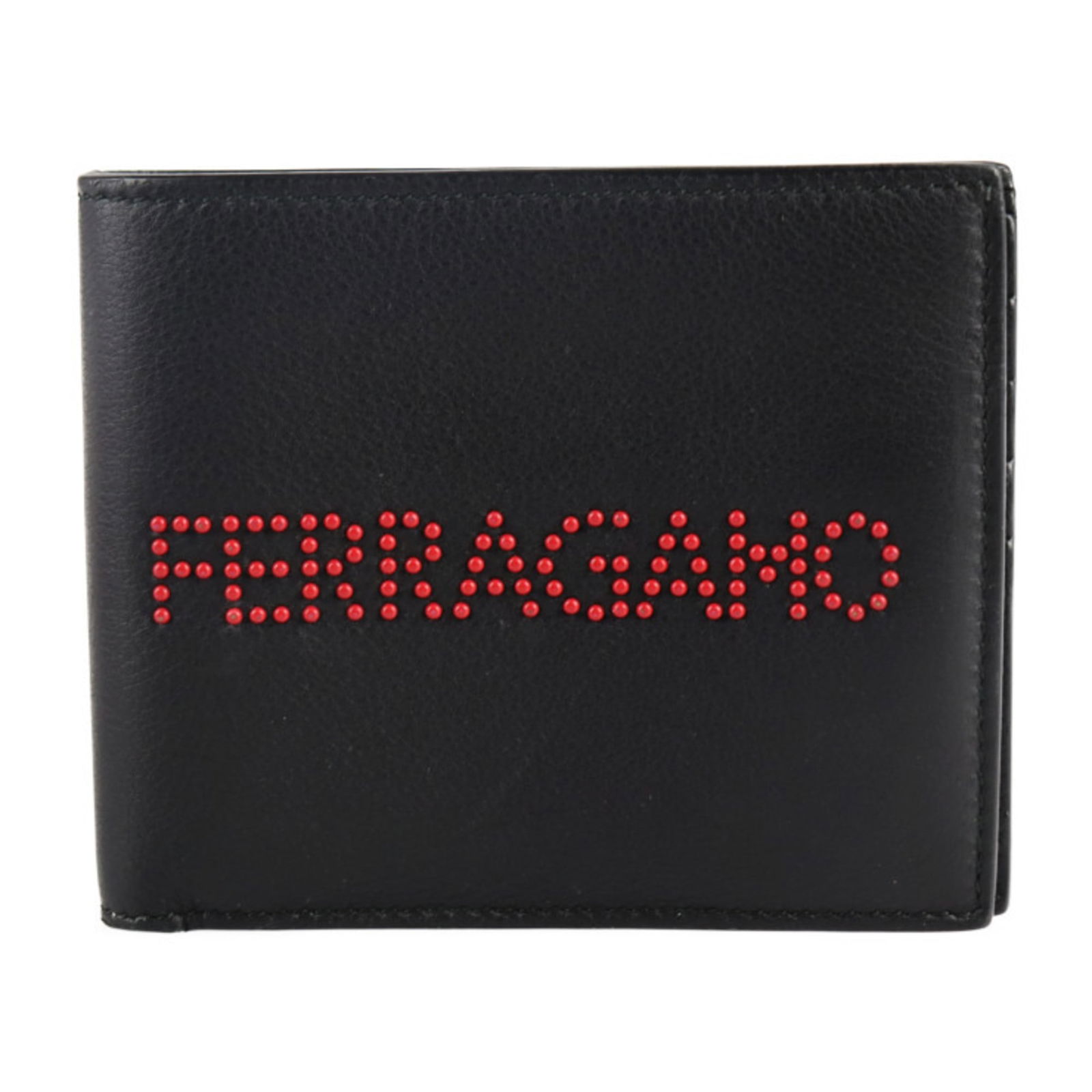micro studs folio wallet leather black: micro studs folio wallet leather black This Salvatore Ferragamo micro studs folio wallet combines elegance with functionality. Crafted from high-quality leather in a classic black color, it features a