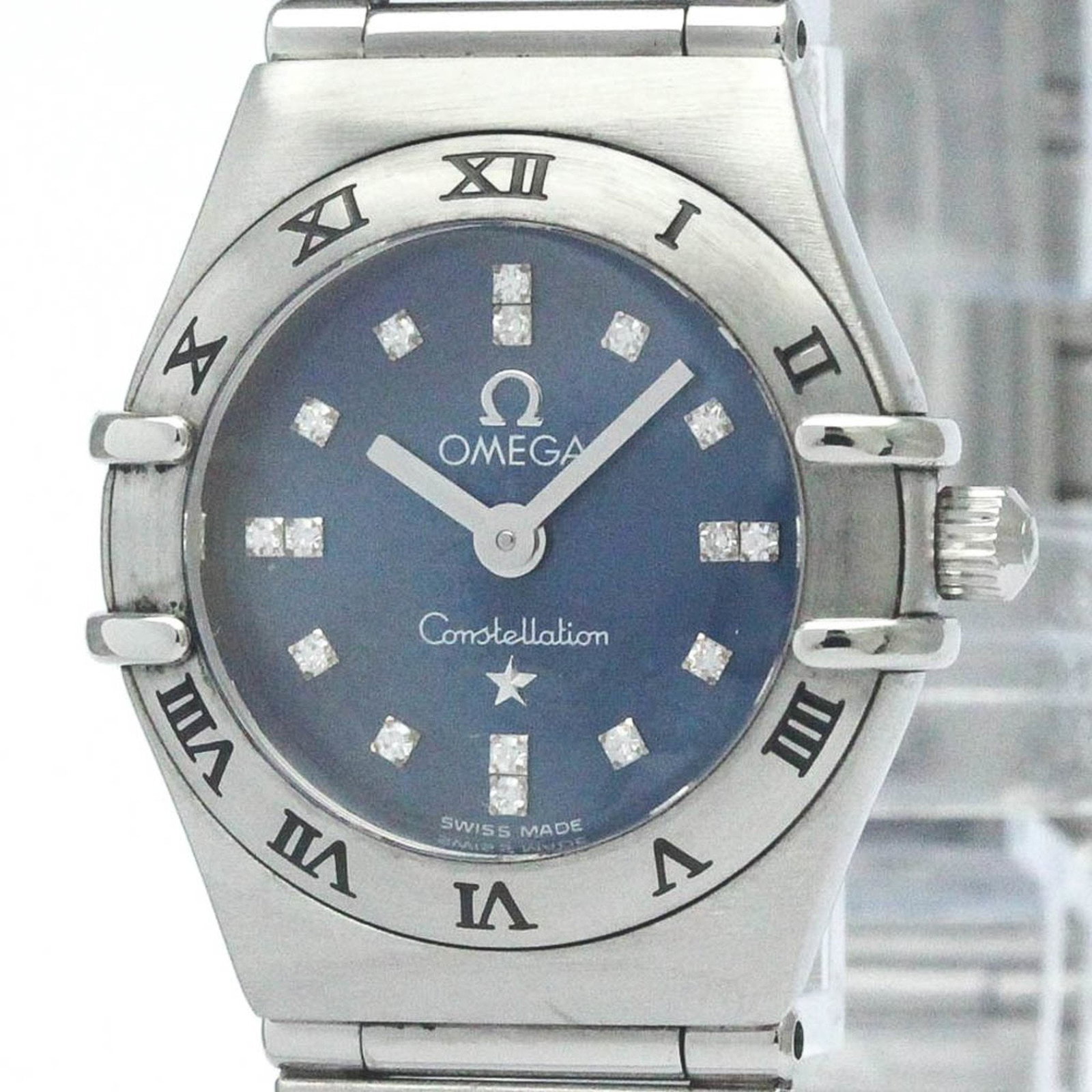 Omega Constellation 1563.86 Women's Wristwatch: Omega Constellation 1563.86 Women's Wristwatch This exquisite Omega Constellation wristwatch, model 1563.86, is a limited edition piece featuring a stunning blue dial adorned with diamond hour markers