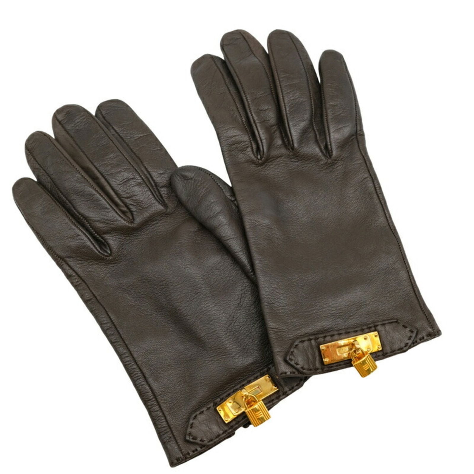 Hermes Kelly Women's Gloves Lamb Leather Dark Brown 21cm Very Good: Hermes Kelly Women's Gloves Lamb Leather Dark Brown 21cm Very Good Elevate your winter wardrobe with these luxurious Hermes Kelly gloves. Crafted from exquisite lamb leather in a rich dark brown color