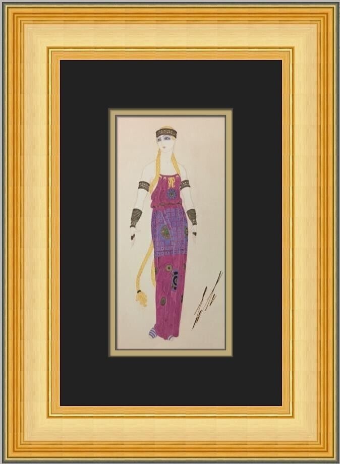 Erte Femme Scandinave Art Deco Print 16 x 12 Custom Framed: Erte Femme Scandinave Art Deco Print 16 x 12 Custom Framed This exquisite custom framed print, titled 'Femme Scandinave' by renowned artist Erte, showcases a stunning Art Deco style. The piece measure