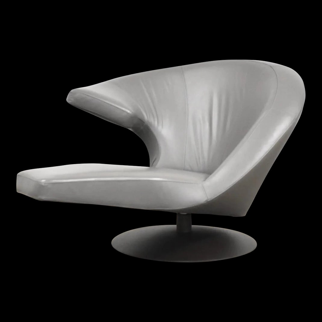 Parabolica Gray Leather Swivel Chair / Chaise Attributed to Stefan Heiliger: Parabolica Gray Leather Swivel Chair / Chaise Attributed to Stefan Heiliger Experience versatility and style with the Parabolica Grey Leather Swivel Chair. This striking chair features a powerful asym
