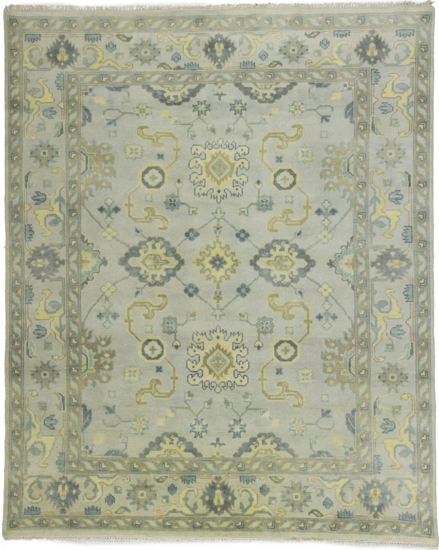 Hand-Knotted Oushak Chobi Floral Area Rug 8'1 x 9'11 Wool: Hand-Knotted Oushak Chobi Floral Area Rug 8'1 x 9'11 Wool Enhance your living space with this exquisite Oushak Chobi Oriental Rug, a perfect blend of tradition and modernity. Measuring 8'1" x 9'11", t