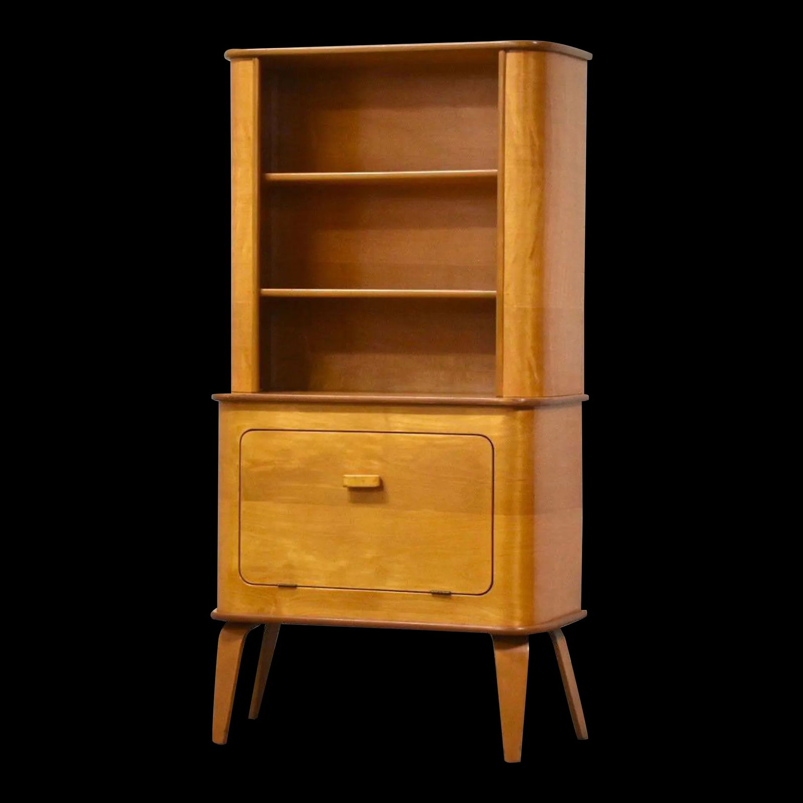 Mid Century Modern Maple Bar Cabinet Credenza: Mid Century Modern Maple Bar Cabinet Credenza This exquisite mid-century modern bar cabinet credenza features a classic maple construction and showcases a stylish drop front design. It offers both upp