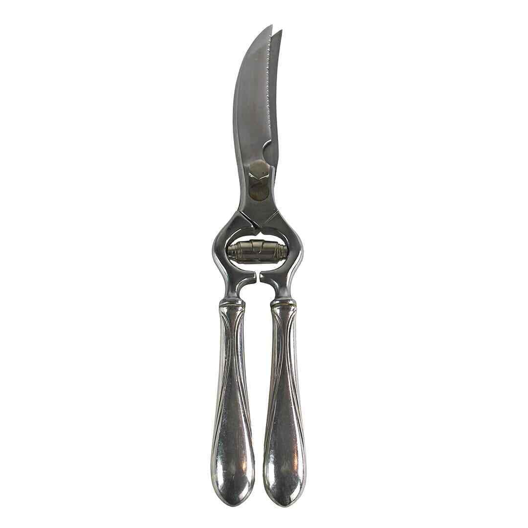 Vintage 10 3/8" Poultry Shears with Sterling Handles: Vintage 10 3/8" Poultry Shears with Sterling Handles This vintage poultry shears features elegant sterling handles and durable stainless blades, measuring 10 3/8 inches in length. The shears are marke
