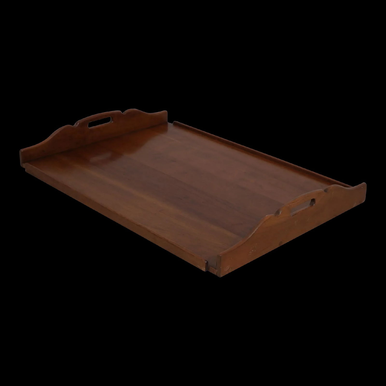 40-Year-Old Solid Cherry Serving Tray with Handles 29.5" x 21.5": 40-Year-Old Solid Cherry Serving Tray with Handles 29.5" x 21.5" This exquisite serving tray is crafted from solid cherry wood, showcasing high-quality construction indicative of its 40-year age. The