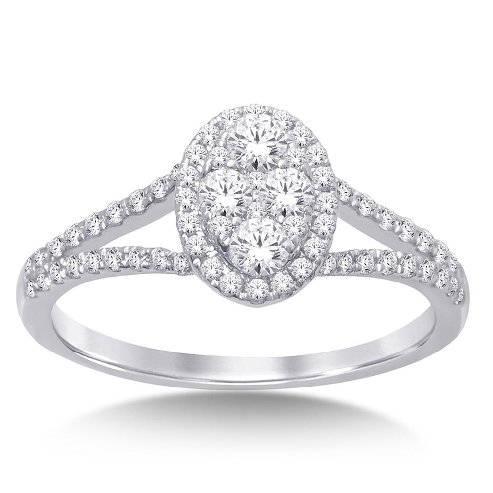 14K White Gold 5/8 Ct.Tw. Diamond Fashion Ring: 14K White Gold 5/8 Ct.Tw. Diamond Fashion Ring This glamorous ring is available in 14K White Gold. There are 66 round diamonds with a total carat weight of 5/8 ctw set in a invisible setting / micro p