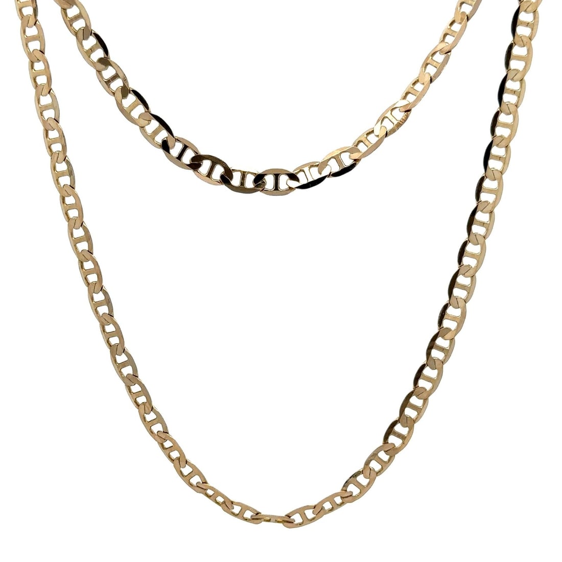 14k Yellow Gold 20" Flat Mariner Link Necklace 3.46mm: 14k Yellow Gold 20" Flat Mariner Link Necklace 3.46mm This exquisite Italian 14k Yellow Gold Flat Mariner Link Chain Necklace features a stunning design that is perfect for any occasion. Crafted from 