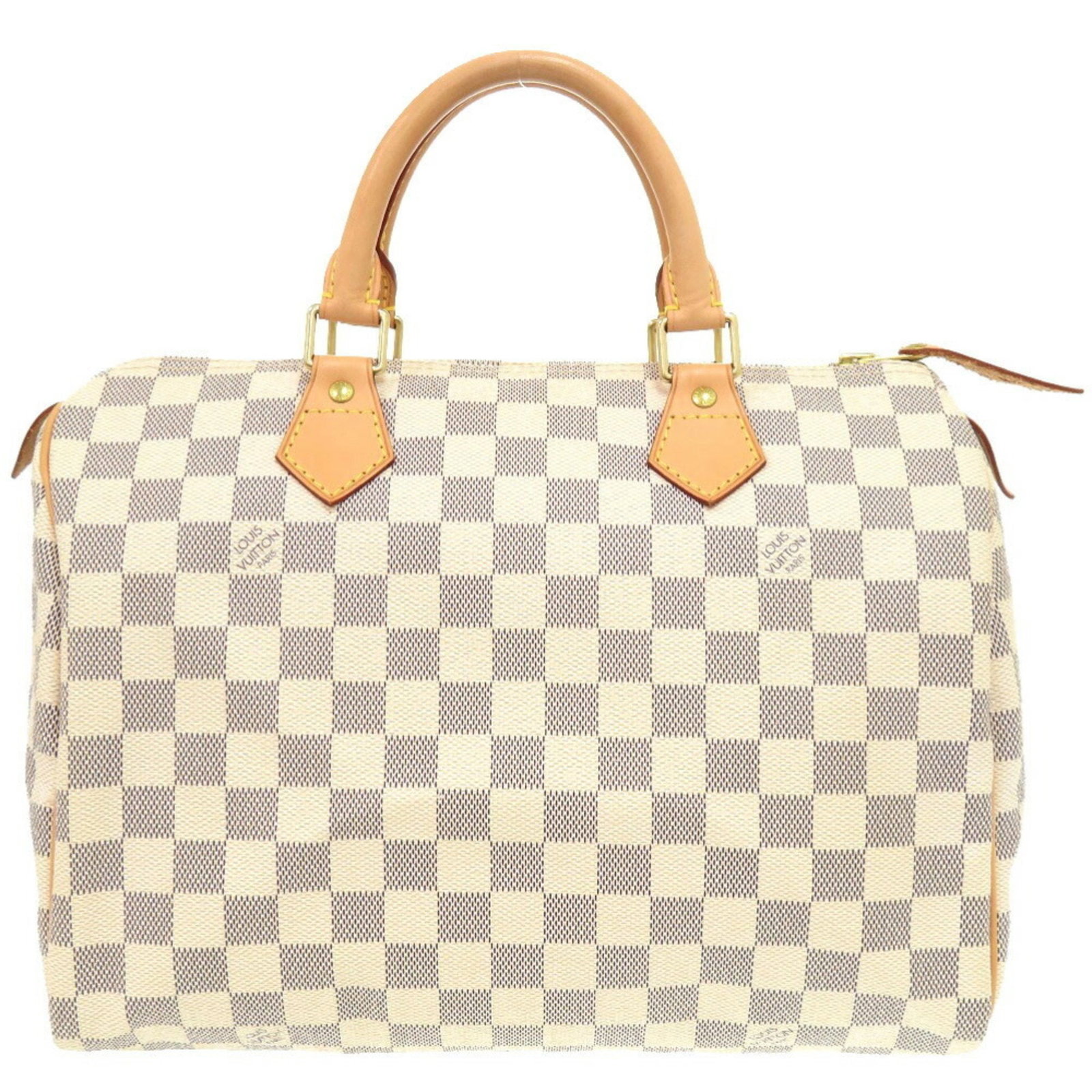 Louis Vuitton Speedy 30 Damier Azur Handbag 21cm x 30cm x 17cm: Louis Vuitton Speedy 30 Damier Azur Handbag 21cm x 30cm x 17cm This Louis Vuitton Speedy 30 handbag showcases the elegant Damier Azur pattern in a stylish combination of white and light blue. Designed