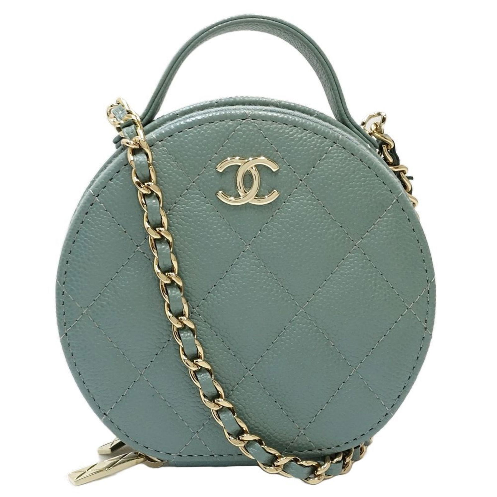 Chanel AP2502 Small Vanity Case Light Green Caviar Leather Shoulder Bag: Chanel AP2502 Small Vanity Case Light Green Caviar Leather Shoulder Bag Introducing the Chanel Wallet Chain AP2502, a stylish small vanity case crafted from luxurious caviar leather in a stunning ligh
