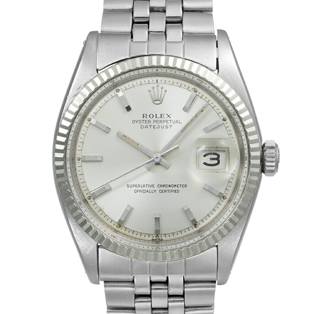 Vintage ROLEX Datejust 1601 Men's Watch 36mm Silver Dial White Gold Bezel Jubilee Bracelet: Vintage ROLEX Datejust 1601 Men's Watch 36mm Silver Dial White Gold Bezel Jubilee Bracelet This vintage ROLEX Datejust Men's Watch, model number 1601, showcases timeless elegance and craftsmanship. Ma