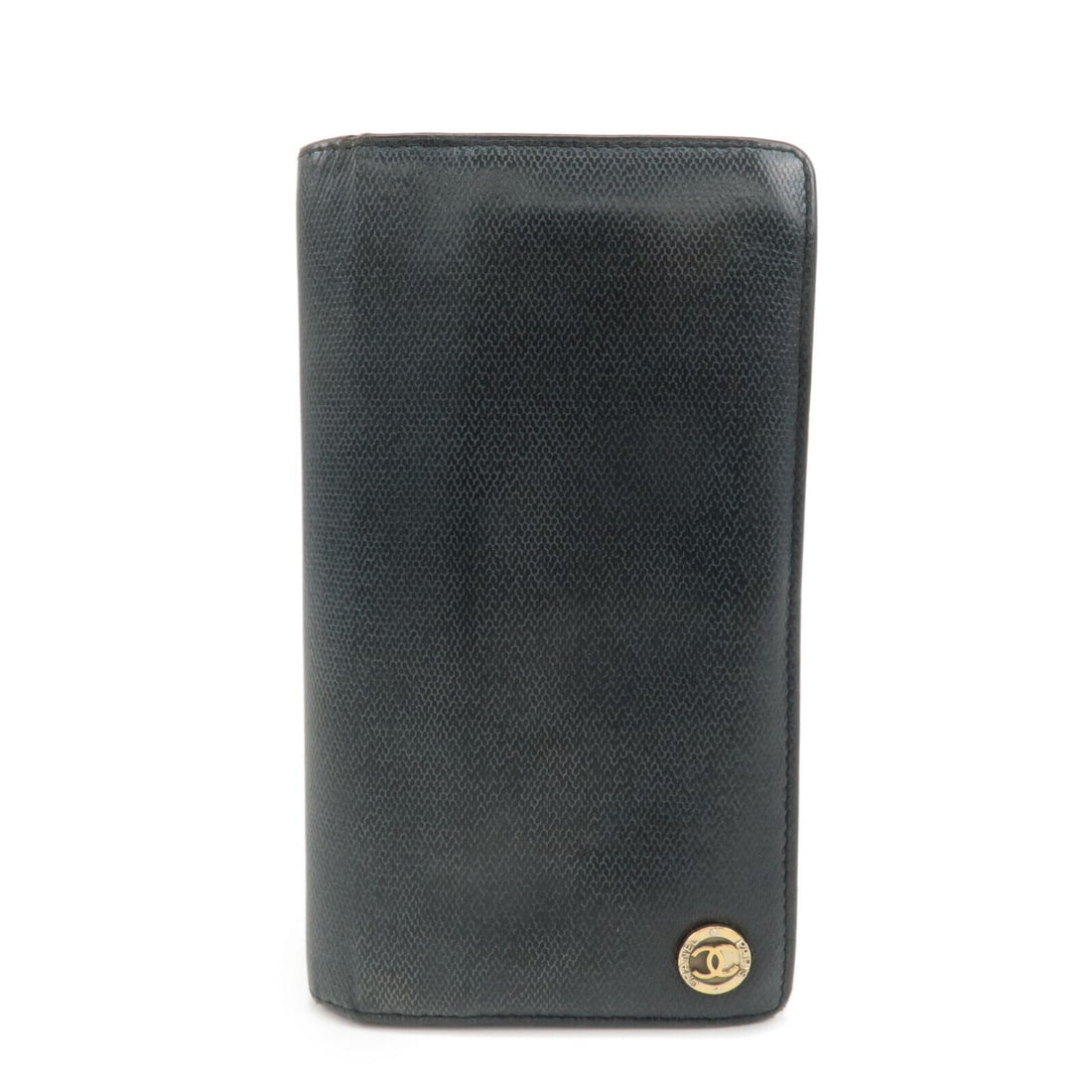 CHANEL COCO Button Leather Bi-Fold Long Wallet Black Vintage: CHANEL COCO Button Leather Bi-Fold Long Wallet Black Vintage This CHANEL COCO Button Leather Bi-Fold Long Wallet in classic black is a stylish accessory for the discerning individual. Crafted from hig