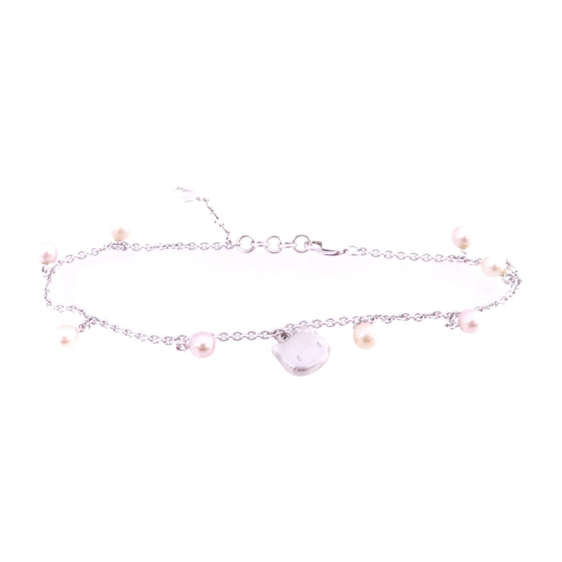 Hello Kitty 18K White Gold Charm Bracelet Elegant Silver Jewelry: Hello Kitty 18K White Gold Charm Bracelet Elegant Silver Jewelry This charming Hello Kitty bracelet is crafted from 18K white gold (K18WG), showcasing a sleek silver color that adds elegance to any ou