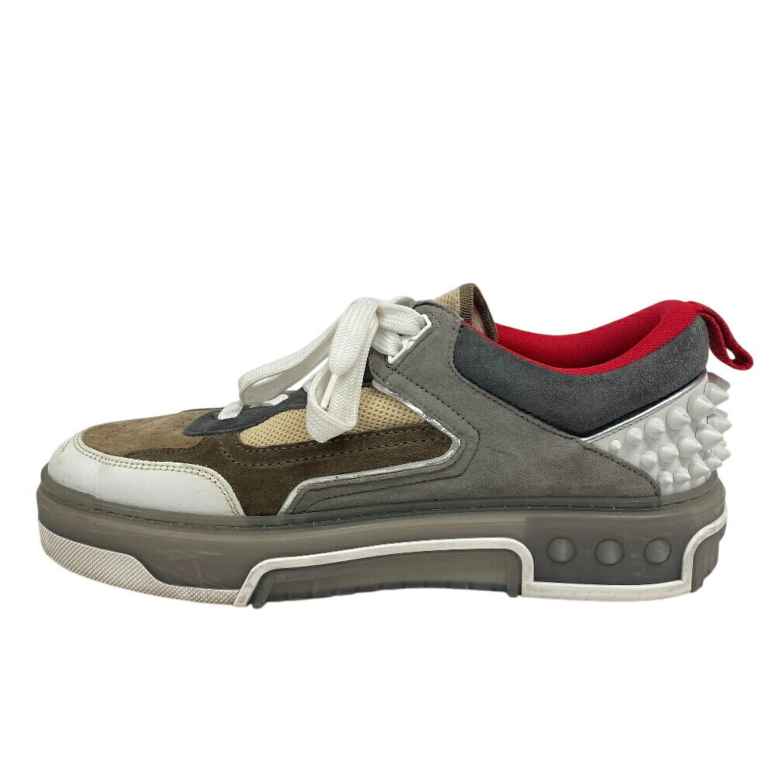 Christian Louboutin 27 Astro Ruby Spike Sneakers Gray Men's Knit Suede: Christian Louboutin 27 Astro Ruby Spike Sneakers Gray Men's Knit Suede Step into luxury with these Christian Louboutin 27 Astro Ruby Spike Studs Sneakers, designed for men. Featuring a stylish gray co