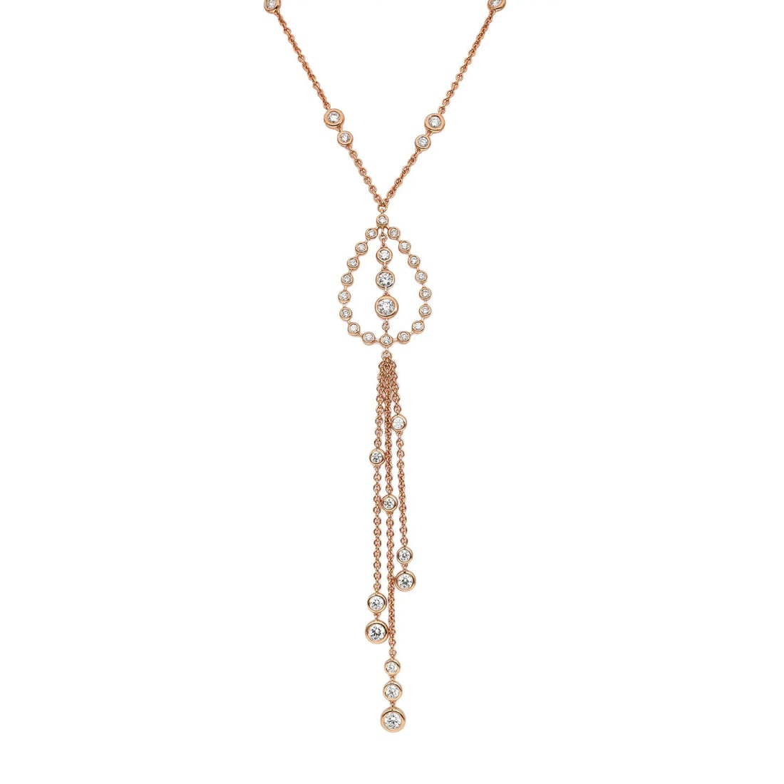 Crivelli Lariat Necklace 18K Rose Gold 1.70cttw with 41 Natural Diamonds: Crivelli Lariat Necklace 18K Rose Gold 1.70cttw with 41 Natural Diamonds Elevate your jewelry collection with this exquisite Crivelli necklace, featuring a stunning design in 18K rose gold. This laria