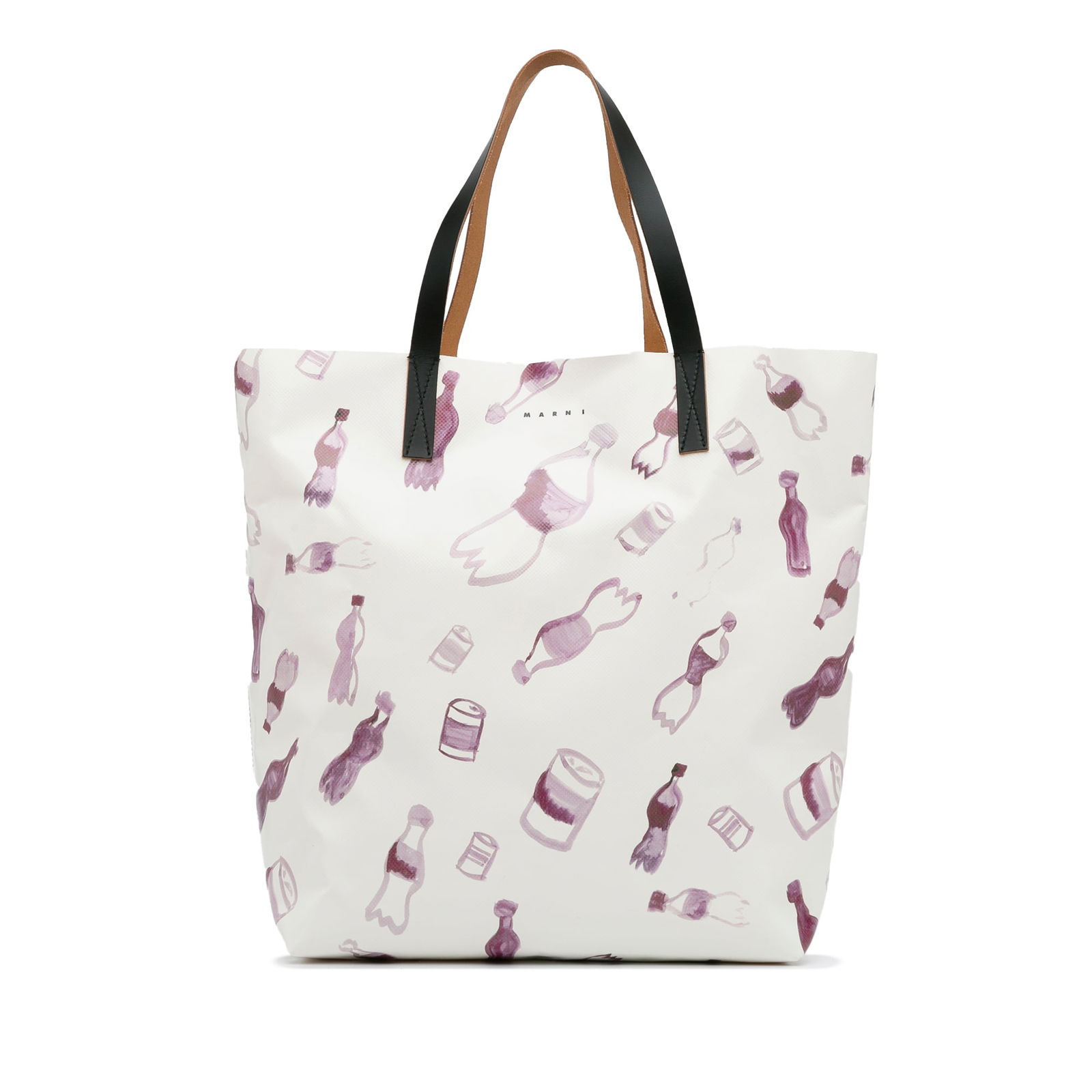 Marni Printed Tote Bag White Coated Canvas 40 x 32.5 x 15.5 cm: Marni Printed Tote Bag White Coated Canvas 40 x 32.5 x 15.5 cm Introducing the Marni Printed Tote Bag, crafted from durable printed coated canvas and featuring flat leather straps for comfortable carr