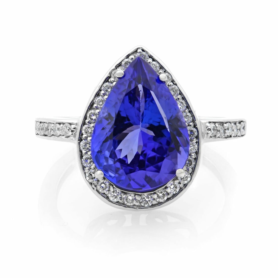 Rachel Koen 14K White Gold Pear Tanzanite Diamond Ring Size 6.75 3.50 ctw Cocktail Jewelry: Rachel Koen 14K White Gold Pear Tanzanite Diamond Ring Size 6.75 3.50 ctw Cocktail Jewelry This stunning Rachel Koen cocktail ring features a beautiful pear-shaped tanzanite, boasting a captivating la