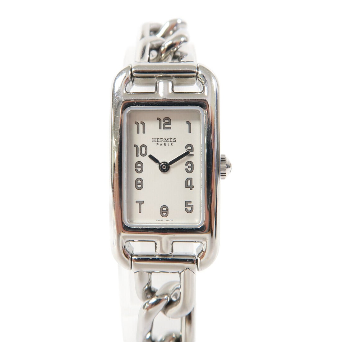 HERMES Nantucket Quartz Wristwatch 17x33mm Stainless Steel White Dial: HERMES Nantucket Quartz Wristwatch 17x33mm Stainless Steel White Dial Presenting the HERMES Nantucket Quartz Wrist Watch, a sophisticated timepiece that combines elegance and functionality. Crafted fr
