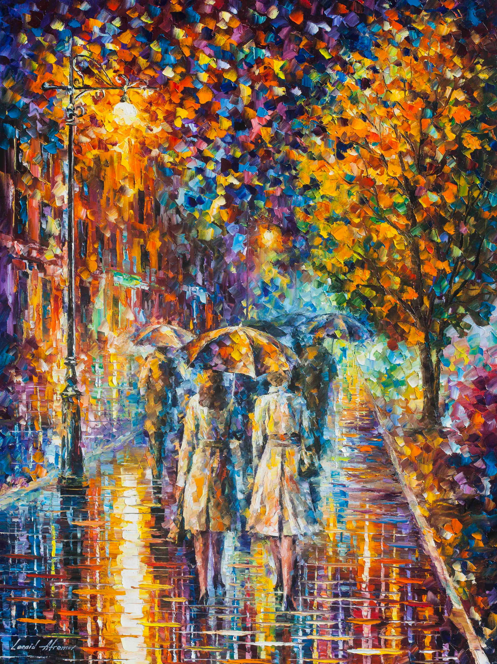 Rainy Evening Walk by Leonid Afremov Limited Edition 1/25 Canvas Art 91x122 cm: Rainy Evening Walk by Leonid Afremov Limited Edition 1/25 Canvas Art 91x122 cm Introducing "Rainy Evening Walk," a limited edition giclee artwork by the renowned artist Leonid Afremov. This exquisite