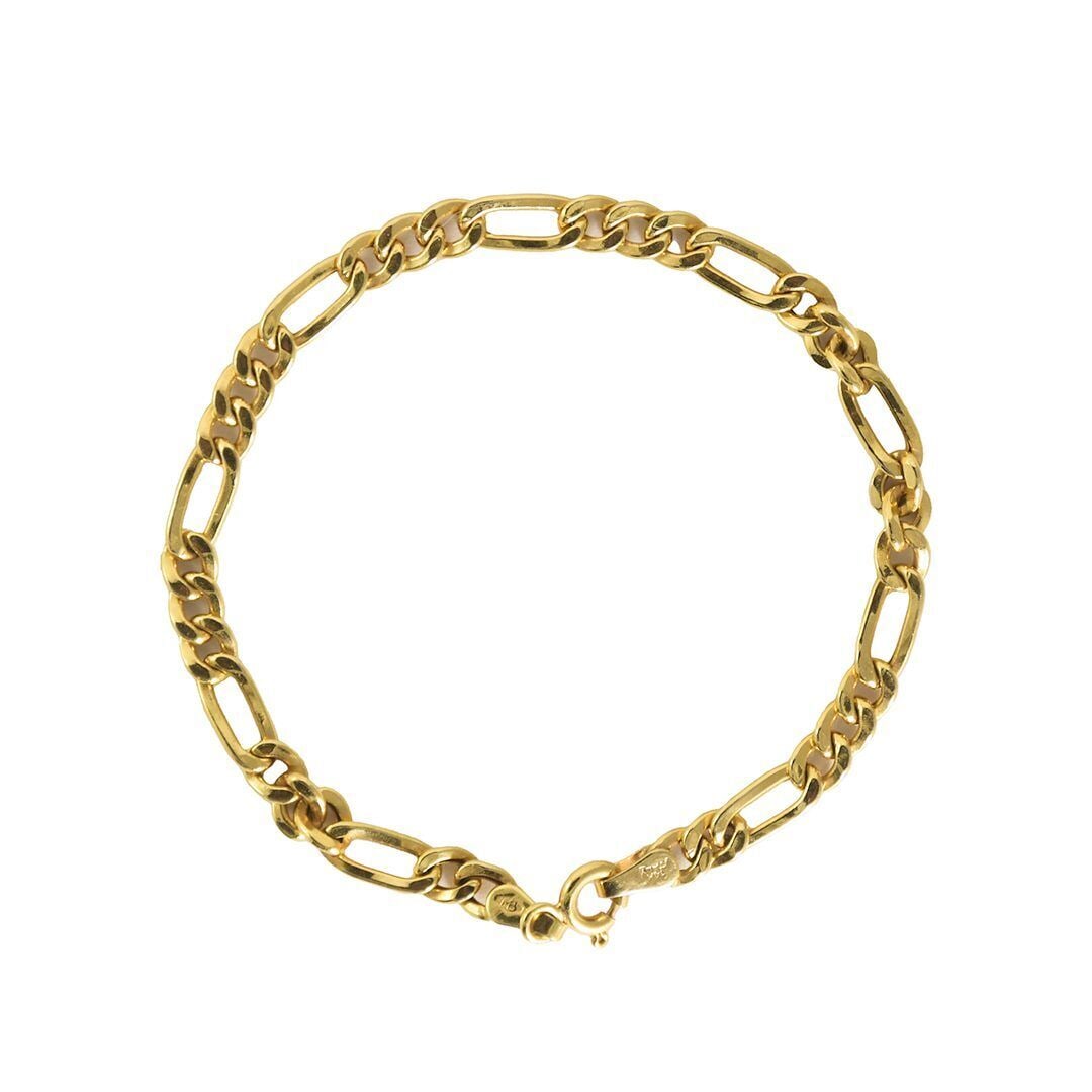 Elegant 14K Yellow Gold Figaro Link Bracelet 3.2g 4.50mm Width: Elegant 14K Yellow Gold Figaro Link Bracelet 3.2g 4.50mm Width This elegant 14K Yellow Gold Figaro Link Bracelet features a classic Figaro chain design, perfect for adding a touch of sophistication to