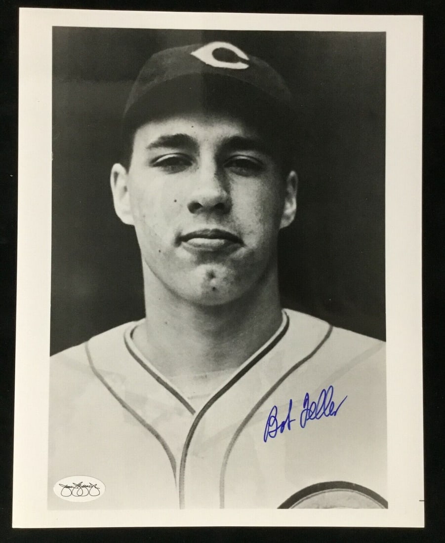 Bob Feller Signed 8x10 Photo Cleveland Indians JSA Authenticated: Bob Feller Signed 8x10 Photo Cleveland Indians JSA Authenticated This is an original 8x10 black and white sports photo of Bob Feller, the legendary pitcher for the Cleveland Indians. The photograph is