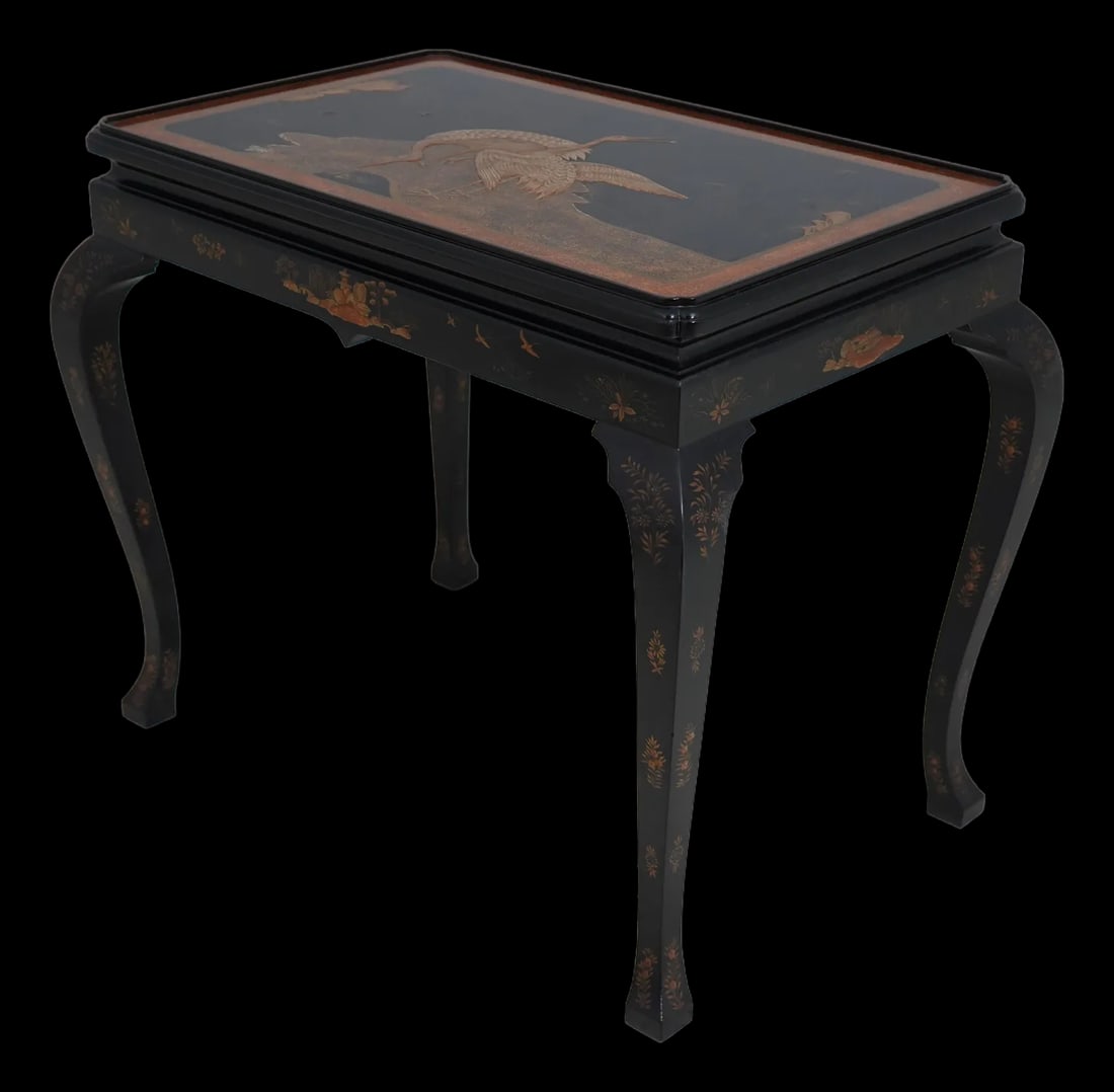 Baker Stately Homes Chinoiserie Tea Table 34 x 22.5 x 27.5 Black: Baker Stately Homes Chinoiserie Tea Table 34 x 22.5 x 27.5 Black This exquisite Baker Stately Homes Chinoiserie Tea Table is a beautiful addition to any home decor. Approximately 30 years old, it feat