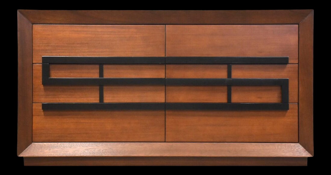Maximilian Mid Century Mahogany Dresser by Karp Furniture 60" Wide: Maximilian Mid Century Mahogany Dresser by Karp Furniture 60" Wide This exquisite mid-century modern dresser, designed by Maximilian for Karp Furniture, features a rich mahogany finish and showcases s