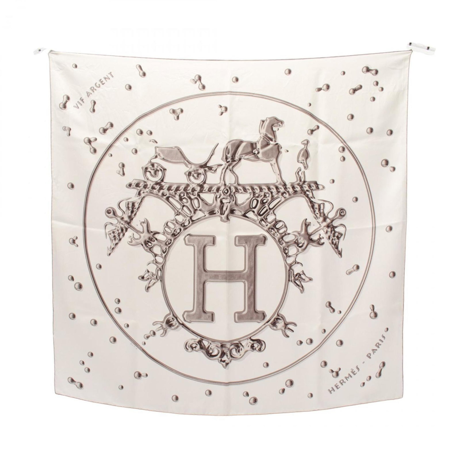 Hermes Carre 90 VIF ARGENT Silk Scarf 88cm Gray White Women's Accessory: Hermes Carre 90 VIF ARGENT Silk Scarf 88cm Gray White Women's Accessory Elevate your accessory collection with this exquisite Hermes Carre 90 VIF ARGENT Scarf. Crafted from luxurious silk, this elegan
