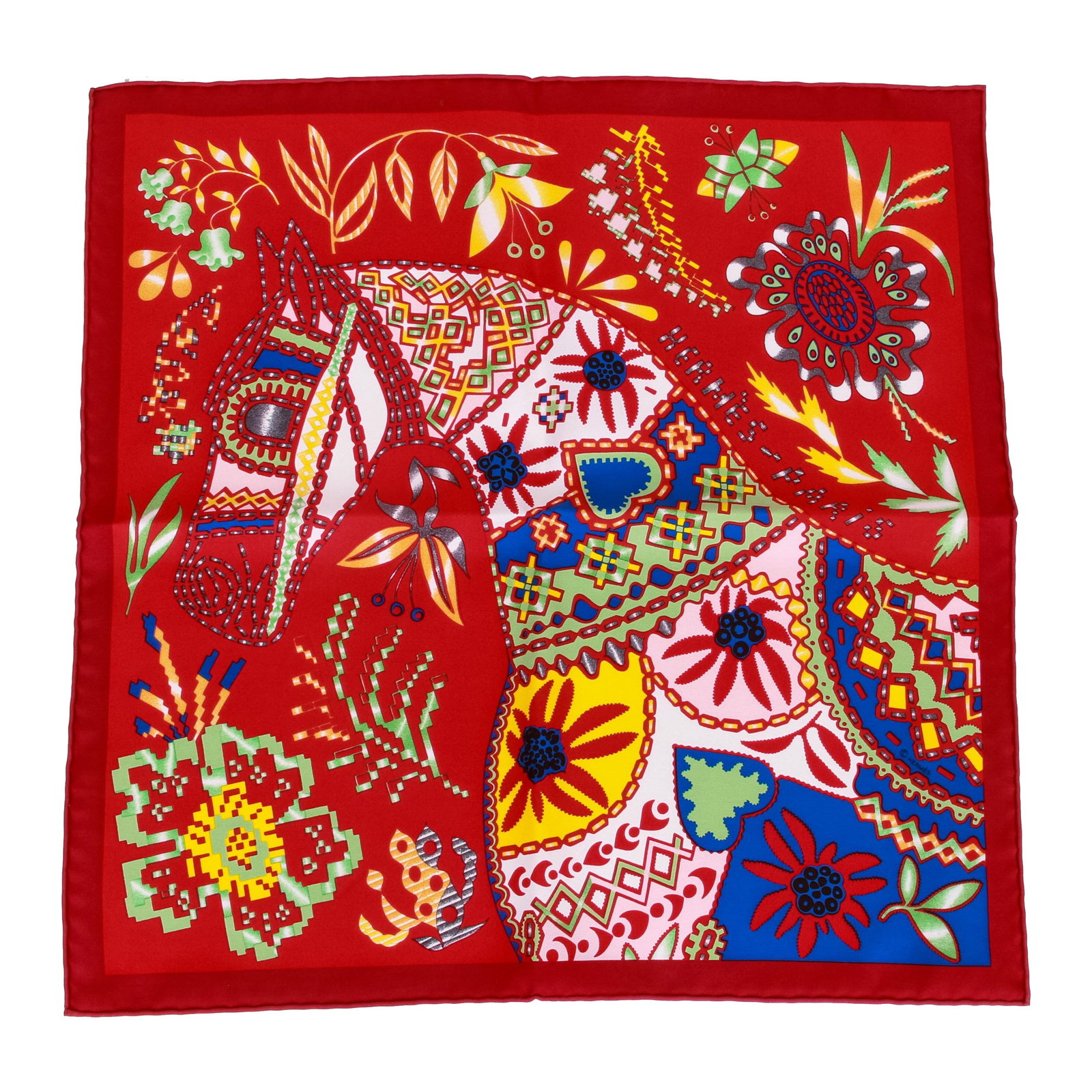 Hermes Red Horse Silk Gavroche Scarf 16.5" Multicolor Bandana New in Box: Hermes Red Horse Silk Gavroche Scarf 16.5" Multicolor Bandana New in Box Discover this exquisite Hermes Red Horse Silk Gavroche scarf, a stunning collectible piece that measures 16.5 inches on each si