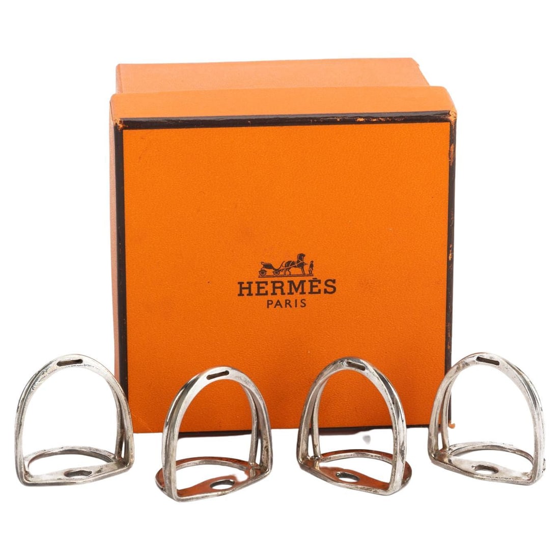 Hermes Sterling Silver Place Holders Set of 4 2 inches: Hermes Sterling Silver Place Holders Set of 4 2 inches This exquisite set of four place holders from Hermes is crafted from sterling silver, showcasing the brand's renowned elegance and sophistication