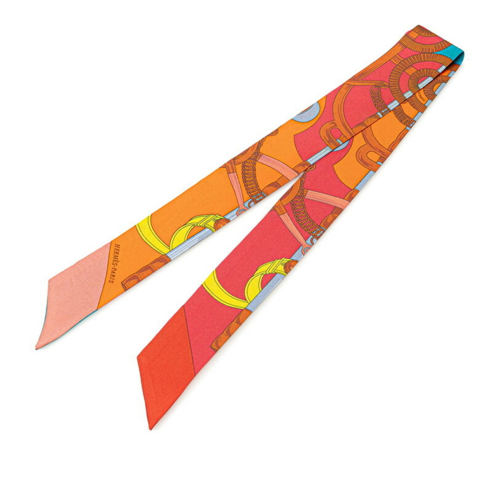 Hermes Twilly Eperon d'or Multicolor Silk Scarf 85cm x 5cm: Hermes Twilly Eperon d'or Multicolor Silk Scarf 85cm x 5cm Elevate your ensemble with this stunning Hermes Twilly Eperon d'or Golden Spur Scarf Muffler. Crafted from luxurious silk, this women's scarf
