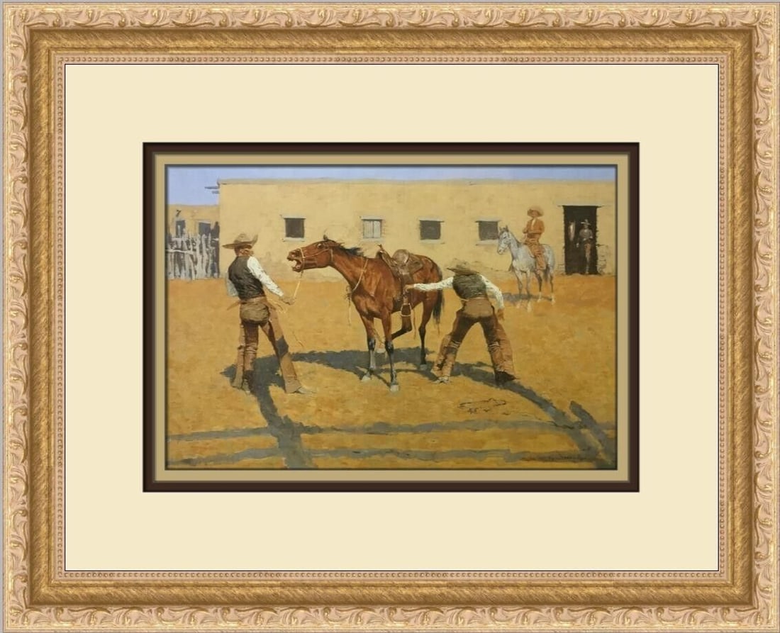 Frederic Remington His First Lesson Custom Framed Print 15x12: Frederic Remington His First Lesson Custom Framed Print 15x12 Enhance your art collection with this stunning custom framed print titled "His First Lesson" by Frederic Remington, a notable work reflect
