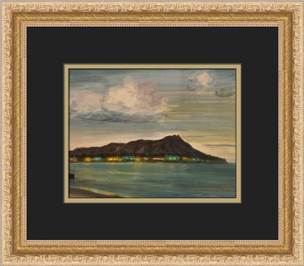 Peter Hurd Diamond Head in Hawaii Custom Framed Art Print 14x12: Peter Hurd Diamond Head in Hawaii Custom Framed Art Print 14x12 This stunning print titled "Diamond Head in Hawaii" by artist Peter Hurd captures the beauty of this iconic landscape. Measuring 14 in x