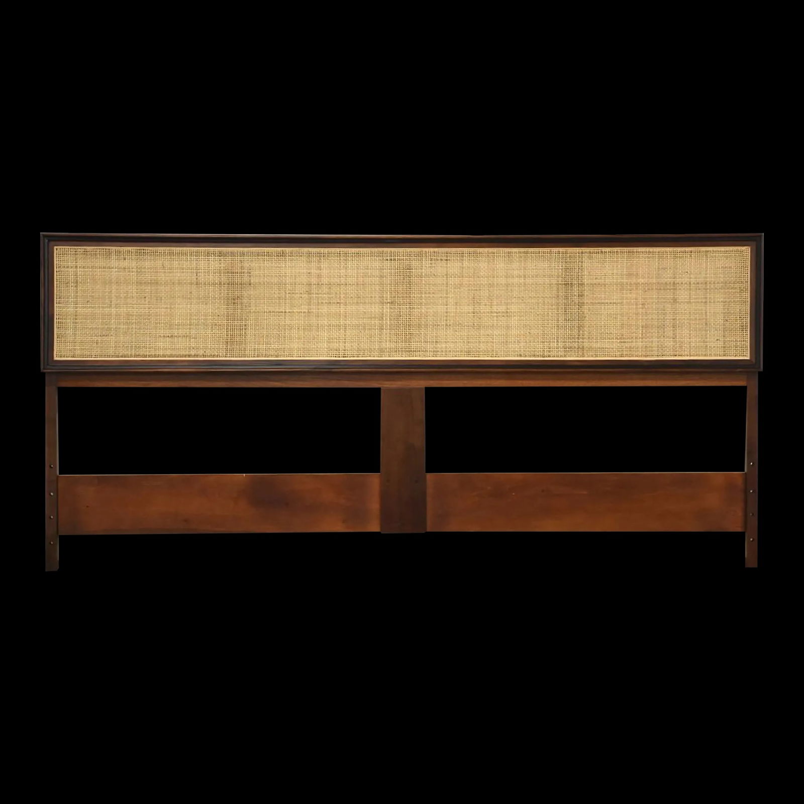 Mid Century Modern Walnut Cane King Headboard by Founders 77.75" W: Mid Century Modern Walnut Cane King Headboard by Founders 77.75" W This exquisite mid-century modern king headboard is crafted from walnut and cane, designed by Jack Cartwright for Founders. Its elega