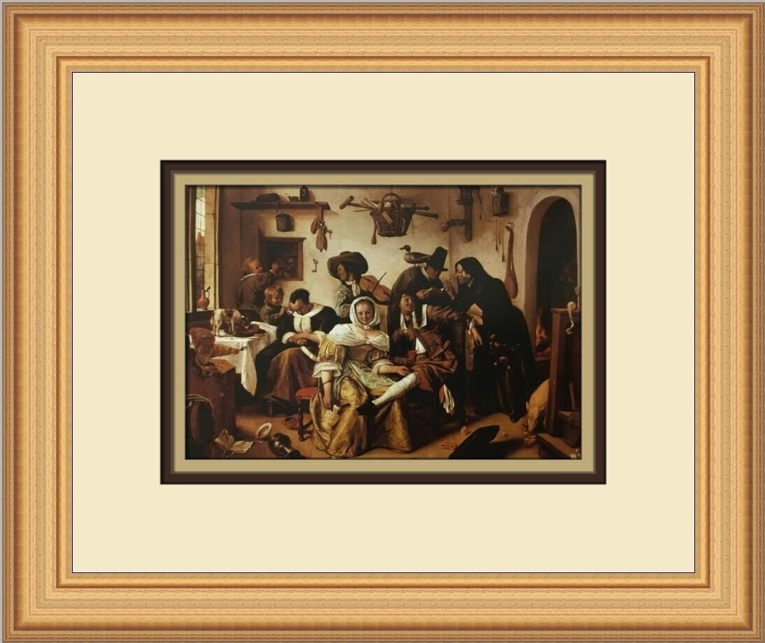 Jan Steen The World Upside Down Custom Framed Print 12 x 13: Jan Steen The World Upside Down Custom Framed Print 12 x 13 This stunning custom framed print, titled 'The World Upside Down,' showcases the artistry of Jan Steen. Measuring 12 in. x 13 in., this medi