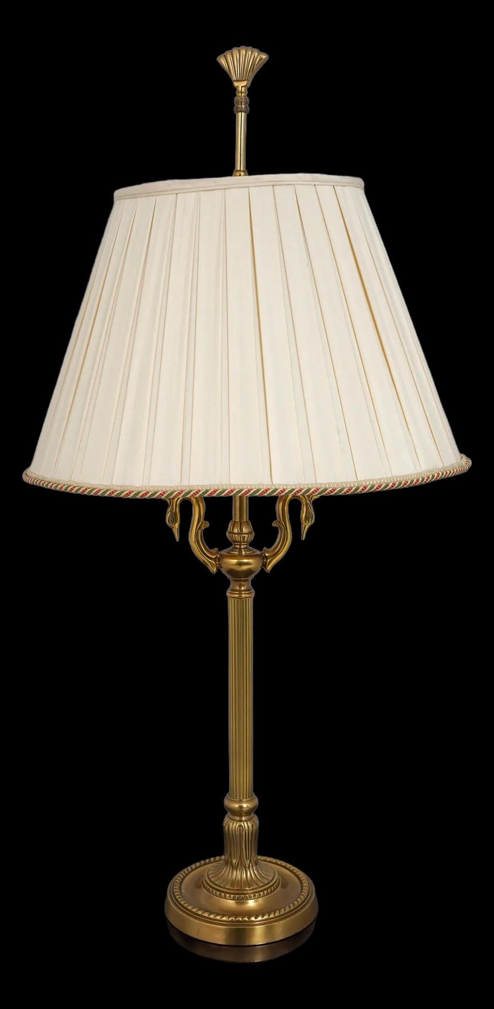 Frederick Cooper Brass Table Lamp with Swan Arms 35 inches: Frederick Cooper Brass Table Lamp with Swan Arms 35 inches Illuminate your space with this stunning Frederick Cooper Regency Style Brass Table Lamp featuring elegant swan arms. Crafted from solid bras