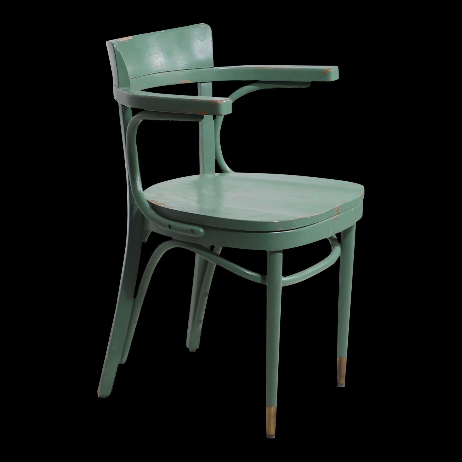 Vintage Thonet Arm Chair 1950s Green Finish J Hoffmann Design: Vintage Thonet Arm Chair 1950s Green Finish J Hoffmann Design This vintage Thonet arm chair, dating back to the 1950s or 60s, features a stylish green paint finish that adds a touch of charm to any sp